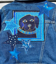 Load image into Gallery viewer, Girls Jean Jacket BLACK AND BLUE DOGGIES