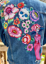 Load image into Gallery viewer, Womens Jean Jacket FRIDA SUGAR SKULL LADY IN PINK