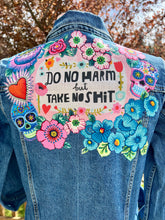 Load image into Gallery viewer, Womens Jean Jacket DO NO HARM BUT.....