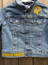 Load image into Gallery viewer, Boys or Girls Jean Jacket MINI PACKERS FAN