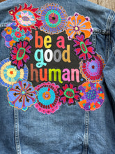 Load image into Gallery viewer, Womens Jean Jacket BE A GOOD HUMAN