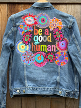 Load image into Gallery viewer, Womens Jean Jacket BE A GOOD HUMAN