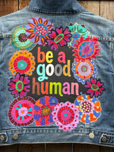 Load image into Gallery viewer, Womens Jean Jacket BE A GOOD HUMAN