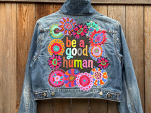 Load image into Gallery viewer, Womens Jean Jacket BE A GOOD HUMAN
