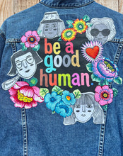 Load image into Gallery viewer, Womens Jean Jacket BE A GOOD HUMAN