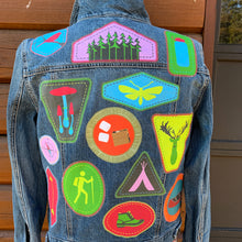 Load image into Gallery viewer, Womens Jean Jacket SIGNPOSTS and SCOUT BADGES