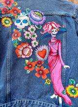 Load image into Gallery viewer, Womens Jean Jacket FRIDA SUGAR SKULL LADY IN PINK