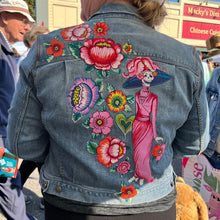 Load image into Gallery viewer, Womens Jean Jacket FRIDA SUGAR SKULL LADY IN PINK