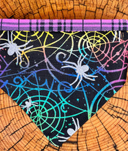 Load image into Gallery viewer, Dog Bandana RAINBOW SPIDERWEB Colorful Halloween Fun for your Little Spook