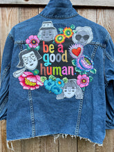 Load image into Gallery viewer, Womens Jean Jacket BE A GOOD HUMAN