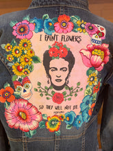 Load image into Gallery viewer, Womens Jean Jacket FRIDA KAHLO "I Paint Flowers So They Will Not Die"