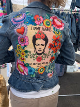 Load image into Gallery viewer, Womens Jean Jacket FRIDA KAHLO "I Paint Flowers So They Will Not Die"