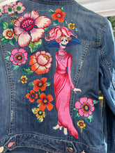 Load image into Gallery viewer, Womens Jean Jacket FRIDA SUGAR SKULL LADY IN PINK