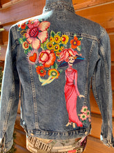 Load image into Gallery viewer, Womens Jean Jacket FRIDA SUGAR SKULL LADY IN PINK