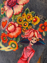 Load image into Gallery viewer, Womens Jean Jacket FRIDA SUGAR SKULL LADY IN PINK