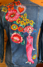 Load image into Gallery viewer, Womens Jean Jacket FRIDA SUGAR SKULL LADY IN PINK