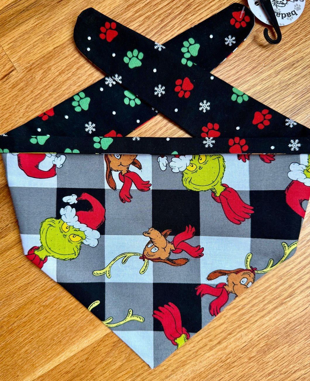 Dog Bandana BUFFALO CHECK GRINCH For your Really Grinchy Pup!