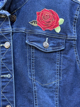 Load image into Gallery viewer, Womens Jean Jacket  RED ROSES
