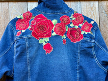 Load image into Gallery viewer, Womens Jean Jacket  RED ROSES
