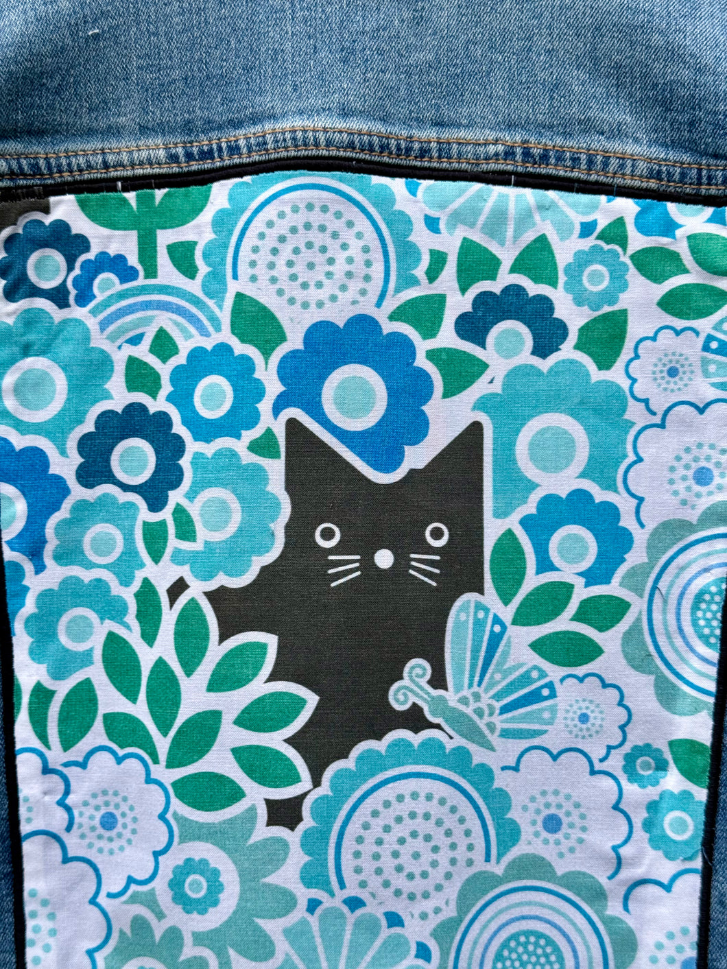 Womens Jean Jacket  CATS LOVE FLOWERS