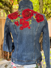 Load image into Gallery viewer, Womens Jean Jacket  RED ROSES
