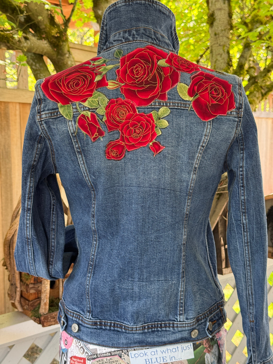 Womens Jean Jacket  RED ROSES