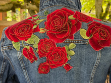 Load image into Gallery viewer, Womens Jean Jacket  RED ROSES
