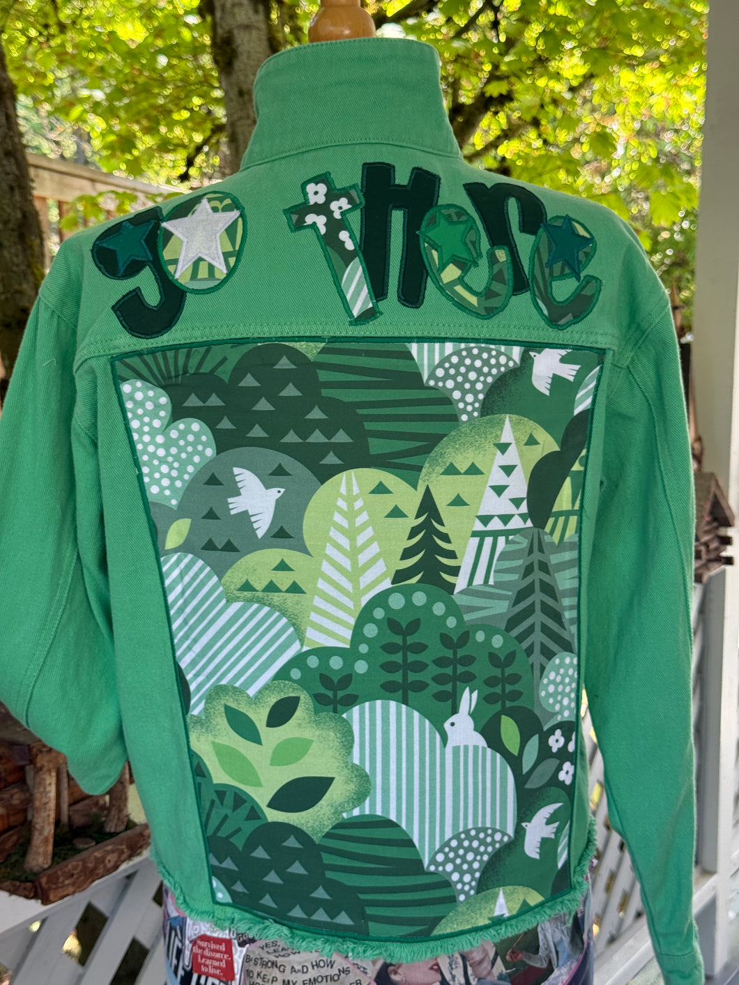 Womens Jean Jacket GO THERE IN GREEN