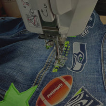 Load and play video in Gallery viewer, Boys or Girls Jean Jacket MINI SEAHAWKS FAN
