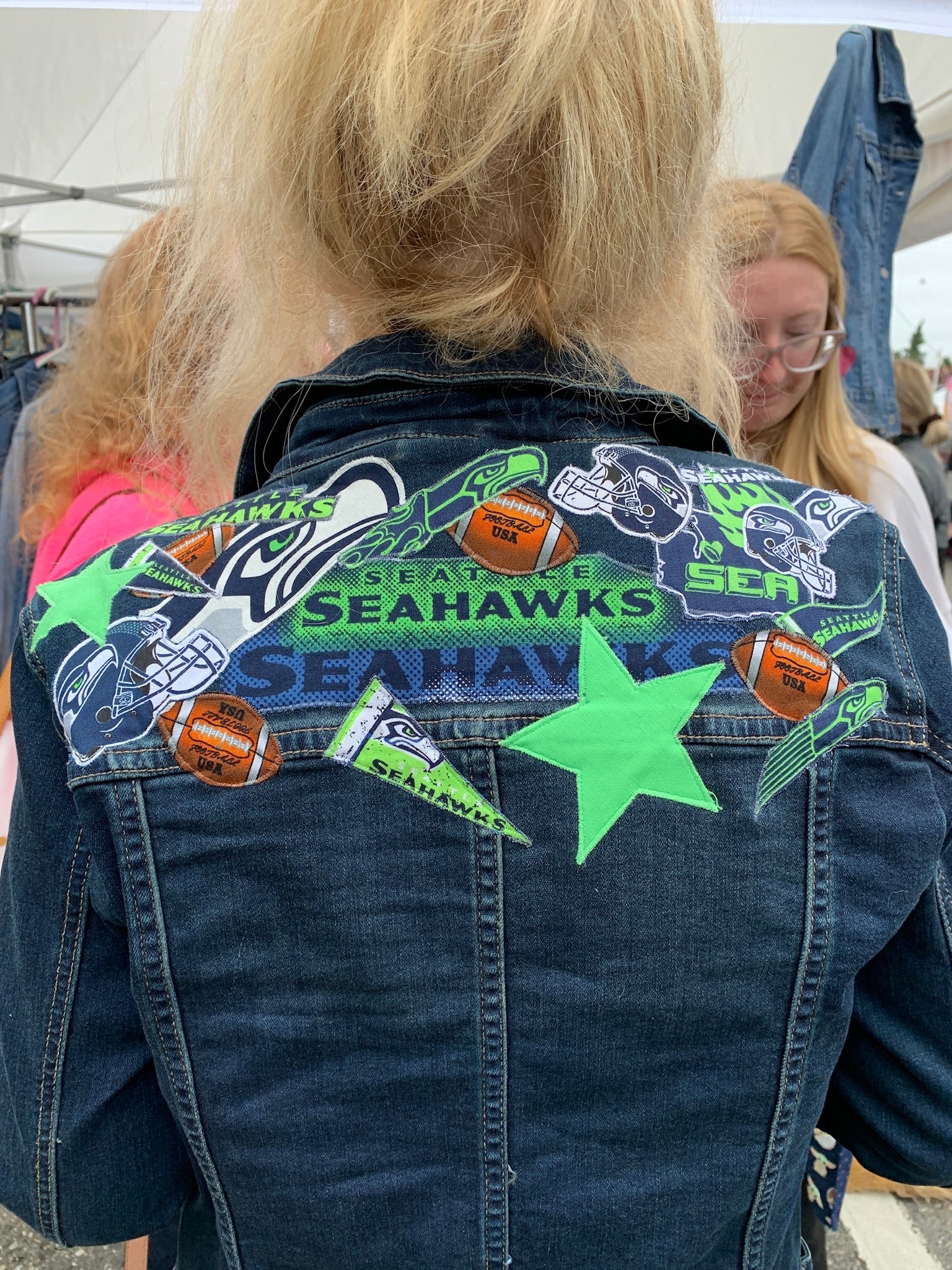 Football Fan Shop Officially Licensed NFL Women's First Finish Denim Jacket by Glll - Seahawks