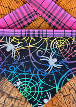 Load image into Gallery viewer, Dog Bandana RAINBOW SPIDERWEB Colorful Halloween Fun for your Little Spook
