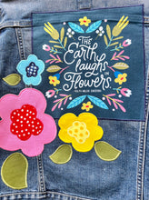 Load image into Gallery viewer, Womens Jean Jacket THE EARTH LAUGHS IN FLOWERS
