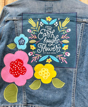 Load image into Gallery viewer, Womens Jean Jacket THE EARTH LAUGHS IN FLOWERS
