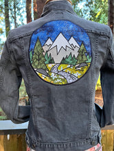 Load image into Gallery viewer, Womens Jean Jacket THE MOUNTAINS ARE CALLING
