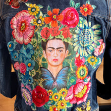 Load image into Gallery viewer, Womens Jean Jacket  FRIDA Blue Butterfly
