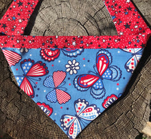 Load image into Gallery viewer, Dog Bandana AMERICAN BUTTERFLIES RWB Butterflies for your Patriotic Pooch
