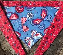 Load image into Gallery viewer, Dog Bandana AMERICAN BUTTERFLIES RWB Butterflies for your Patriotic Pooch
