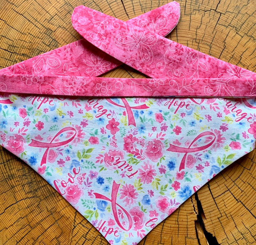 Dog Bandana BREAST CANCER SUPPORT Love, Hope, Courage, and Pink Ribbons