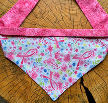 Load image into Gallery viewer, Dog Bandana BREAST CANCER SUPPORT Love, Hope, Courage, and Pink Ribbons

