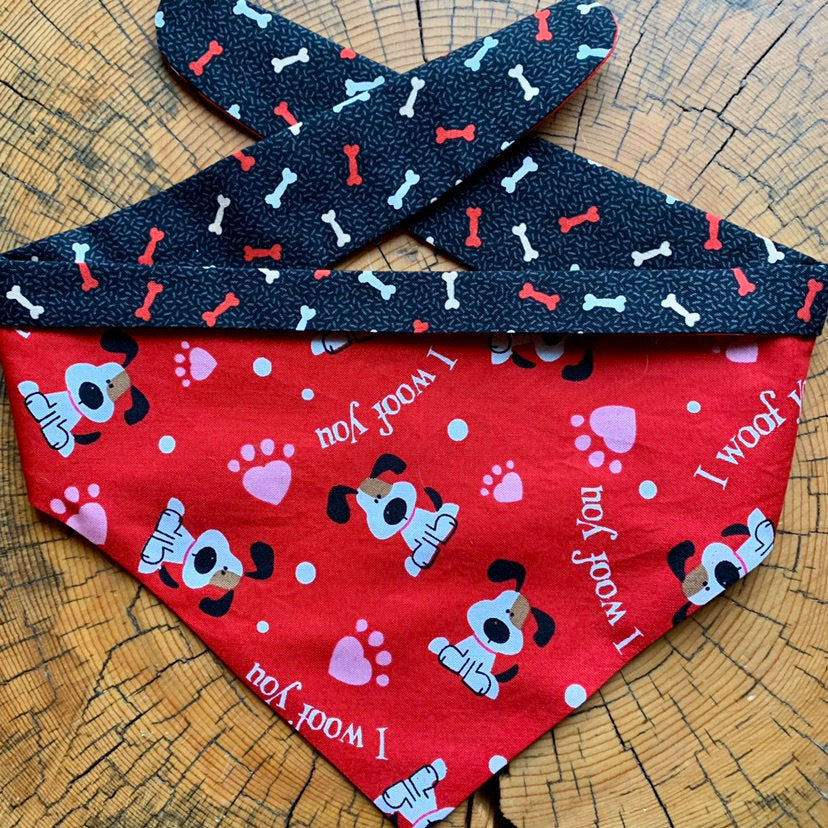 Dog Bandana I WOOF YOU Valentines Dog Bandana for the one your Love (woof!)